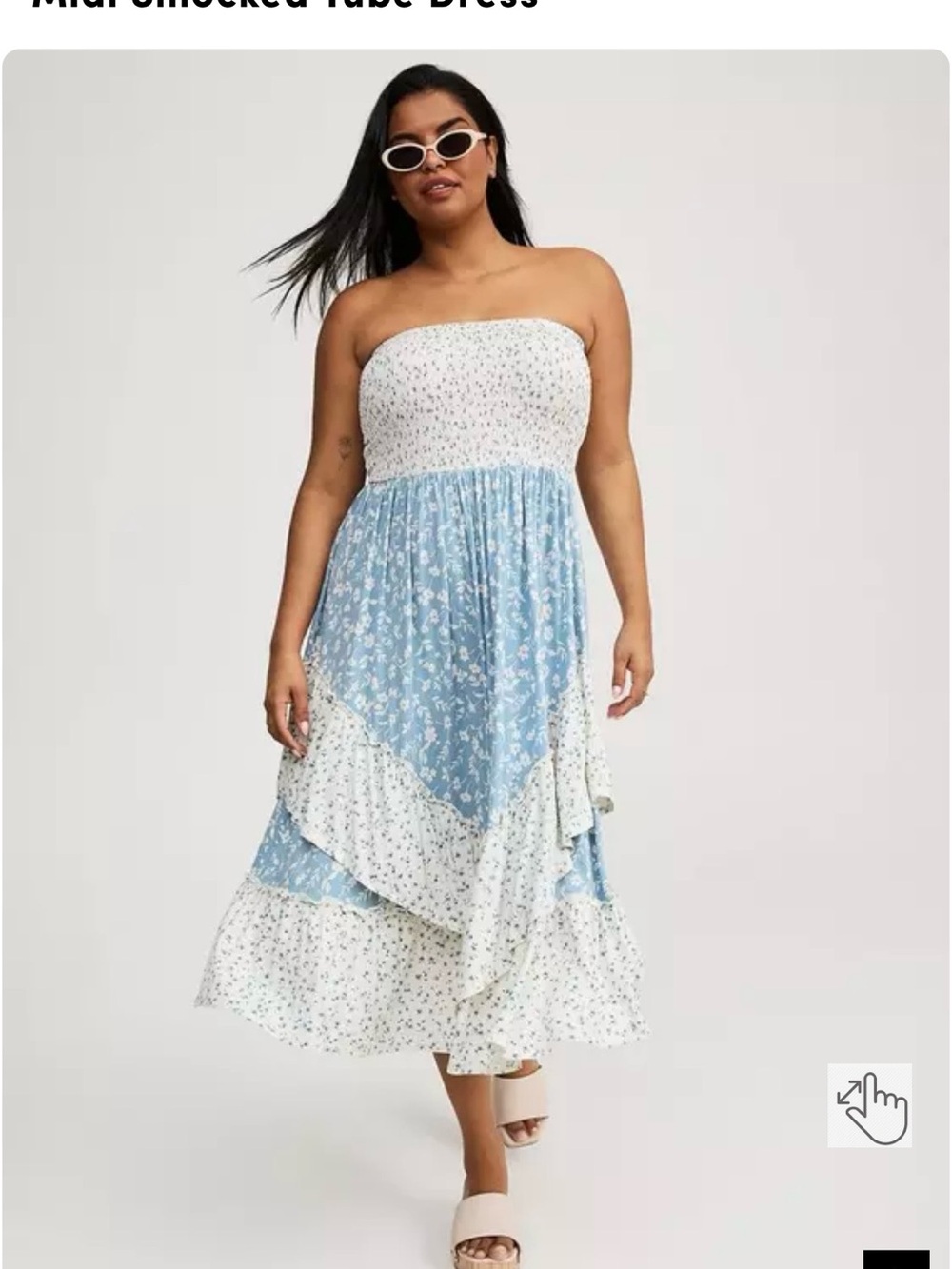 torrid NWT Blue & White Floral Smocked Tube Midi Dress - Picture 7 of 11